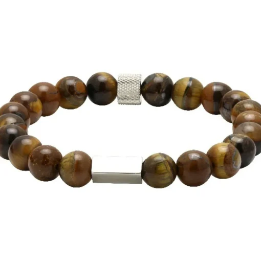 Bracelet Rochet B286003 - ZEN Perles Quartz Oeil de Tigre Acier Moleté Homme