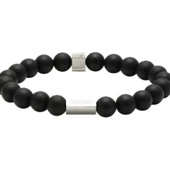 Bracelet Rochet B286001 - ZEN Perles Agate Noires Acier Moleté Homme