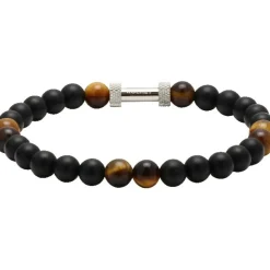 Bracelet Rochet B26600103 - ZEN Perles Agate Noires Quartz Oeil de Tigre Acier Moleté Homme