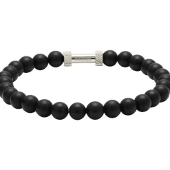 Bracelet Rochet B266001 - ZEN Perles Agate Noires Acier Moleté Homme