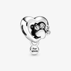 Charm Cœur et Empreinte de Patte Scintillante