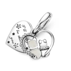 Charm Double Pendant Chats & Cœurs