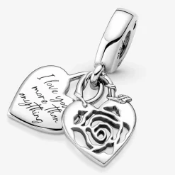 Charm double pendant Pandora Moments Cadenas & cœur