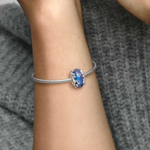 Charm en Verre de Murano Bleu Galaxie & Étoile Pandora Moments