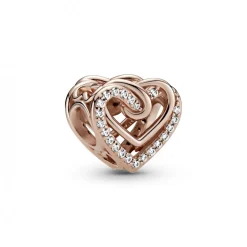 Charm Métal doré à l'or rose fin 585/1000 Cœurs Entrelacés Scintillant Pandora Bijoux