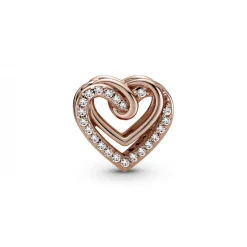 Charm Métal doré à l'or rose fin 585/1000 Cœurs Entrelacés Scintillant Pandora Bijoux