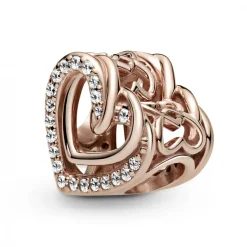 Charm Métal doré à l'or rose fin 585/1000 Cœurs Entrelacés Scintillant Pandora Bijoux