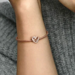 Charm Métal doré à l'or rose fin 585/1000 Cœurs Entrelacés Scintillant Pandora Bijoux