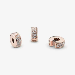 Charm Pandora 781817CZ - Charm Clip Élégance Brillante Métal doré à l’Or Rose fin 585/1000ᵉ