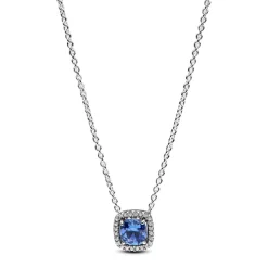 Collier avec Pendentif Halo Bleu Carré Scintillant