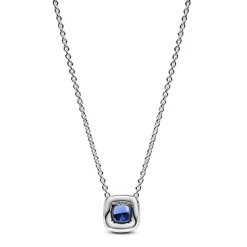 Collier avec Pendentif Halo Bleu Carré Scintillant