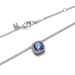 Collier avec Pendentif Halo Bleu Carré Scintillant