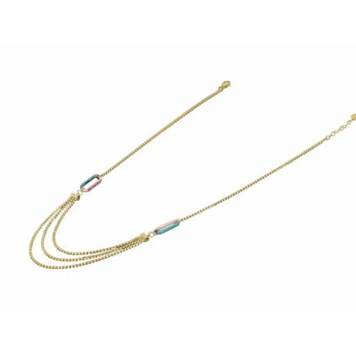 Collier Boheme Acier Doré 3 Chaines 46/48/50 + 3 cm Et Résine