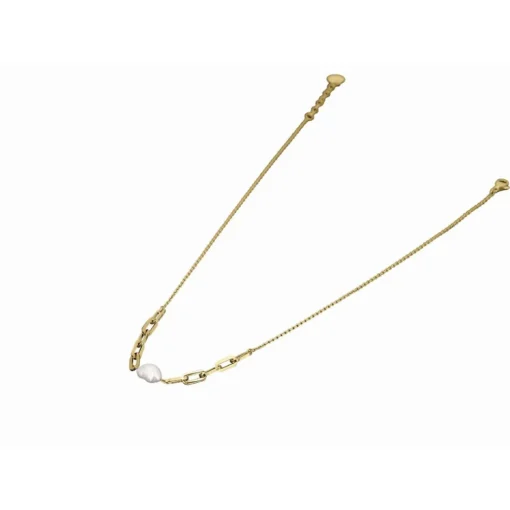 Collier Charme Acier Doré Perle D'Eau Douce Et Chaine