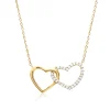 Collier double ceur femme plaqué or blanc serti griffe cœur - UW0UVV4Y
