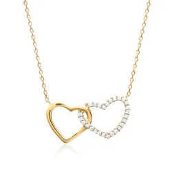 Collier double ceur femme plaqué or blanc serti griffe cœur - UW0UVV4Y