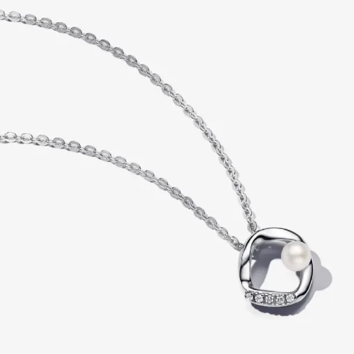 Collier en argent sterling avec perle d'eau douce de culture traitée blanche et zircon cubique transparent