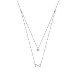Collier et pendentif Lotus Silver Trendy LP1680-1-3 - Collier et pendentif Argent Double Chaine Cœur Et Infini Femme