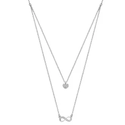 Collier et pendentif Lotus Silver Trendy LP1680-1-3 - Collier et pendentif Argent Double Chaine Cœur Et Infini Femme