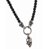 Collier et pendentif Redskins Bijoux 285508 - Homme en Perles Noires et Acier Têtes de Mort