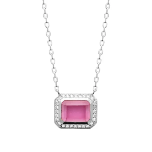 Collier femme argent pendentif oz et pierre rose Maison de la Bijouterie VW3W0545