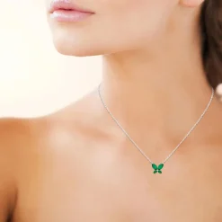 Collier femme argent pendentif papillon vert Maison de la Bijouterie VW3VV445