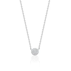 Collier femme argent rhodié blanc serti griffe rond - VWZ45Y45