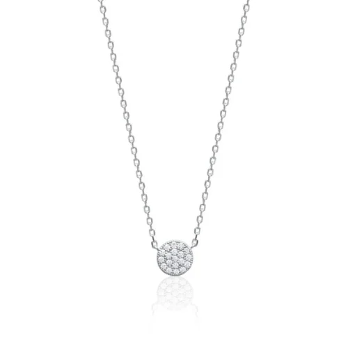 Collier femme argent rhodié blanc serti griffe rond - VWZ45Y45