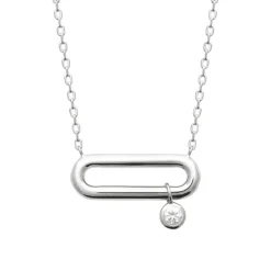 Collier femme argent rhodié blanc serti clos serti clos pampille - VW344Z45