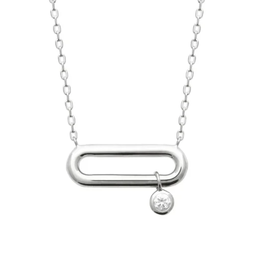 Collier femme argent rhodié blanc serti clos serti clos pampille - VW344Z45