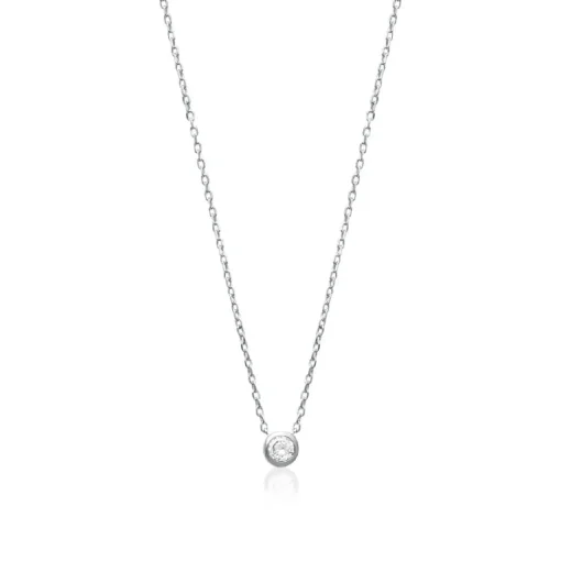 Collier femme argent rhodié blanc serti clos serti classique - VWZ4W040