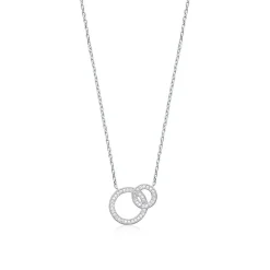 Collier femme argent rhodié blanc serti griffe double cercle - VWZ5ZY45