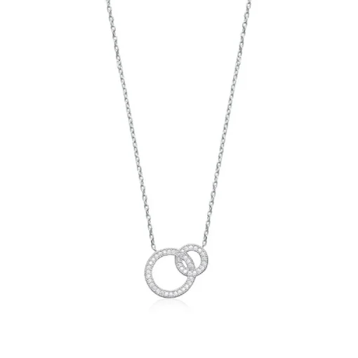 Collier femme argent rhodié blanc serti griffe double cercle - VWZ5ZY45