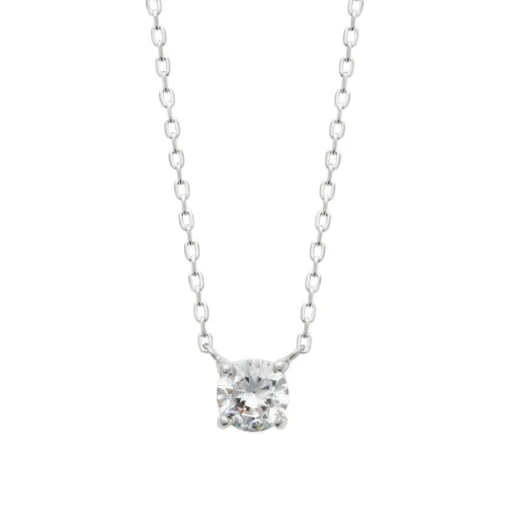 Collier femme argent rhodié blanc serti griffe serti griffe classique - VWZ00Y45