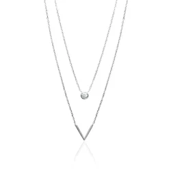 Collier femme argent rhodié blanc serti clos v - VWZU0445