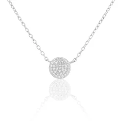 Collier femme argent rhodié blanc serti griffe rond - VWZ45Y45