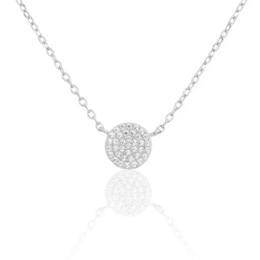 Collier femme argent rhodié blanc serti griffe rond - VWZ45Y45