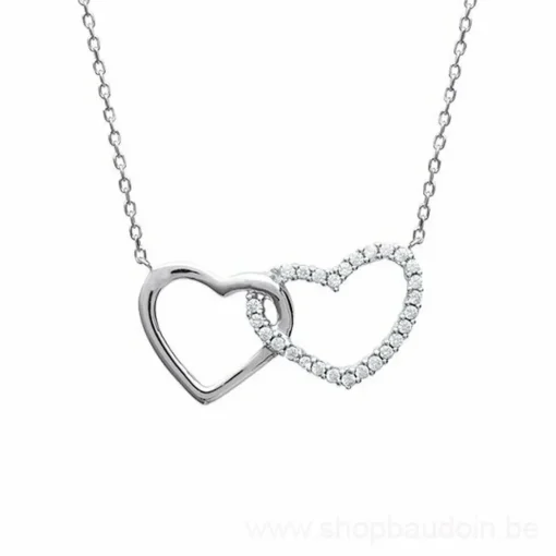 Collier femme argent rhodié blanc serti griffe cœur - VW0UVV4Y