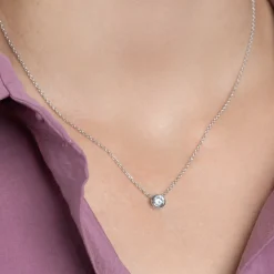 Collier femme argent rhodié blanc serti clos serti classique - VWZ4W040