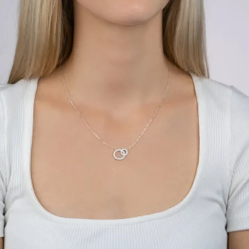 Collier femme argent rhodié blanc serti griffe double cercle - VWZ5ZY45