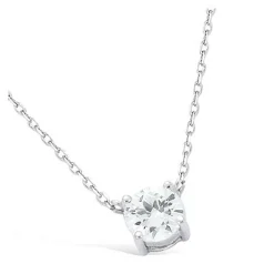 Collier femme argent rhodié blanc serti griffe serti griffe classique - VWZ00Y45