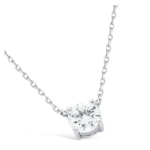 Collier femme argent rhodié blanc serti griffe serti griffe classique - VWZ00Y45