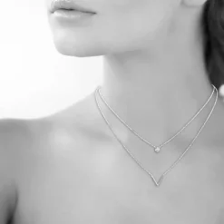Collier femme argent rhodié blanc serti clos v - VWZU0445