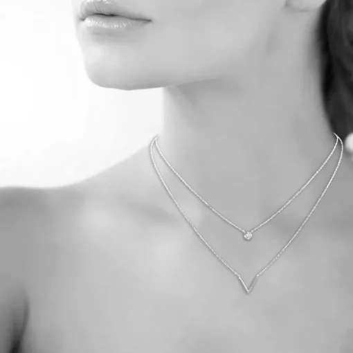Collier femme argent rhodié blanc serti clos v - VWZU0445