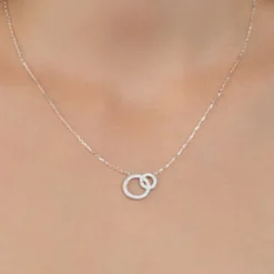 Collier femme argent rhodié blanc serti griffe double cercle - VWZ5ZY45
