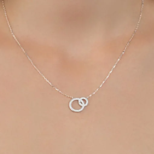 Collier femme argent rhodié blanc serti griffe double cercle - VWZ5ZY45