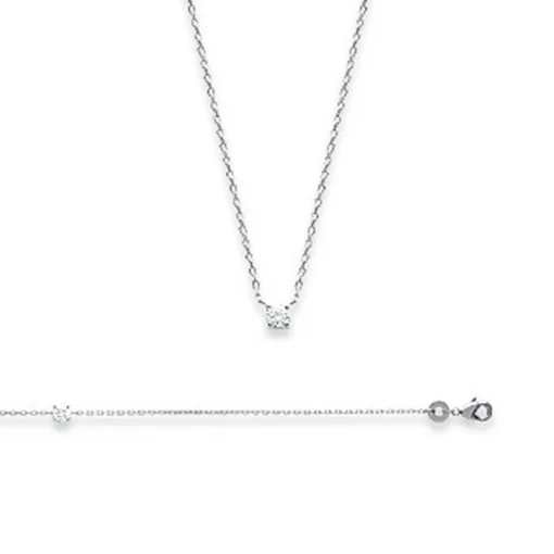 Collier femme argent rhodié blanc serti griffe serti griffe classique - VWZ00Y45