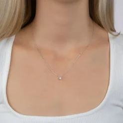 Collier femme argent rhodié blanc serti griffe - VW30W445