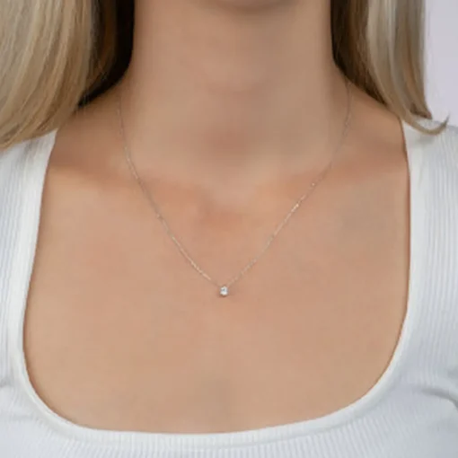 Collier femme argent rhodié blanc serti griffe - VW30W445