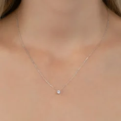 Collier femme argent rhodié blanc serti griffe - VW30W445